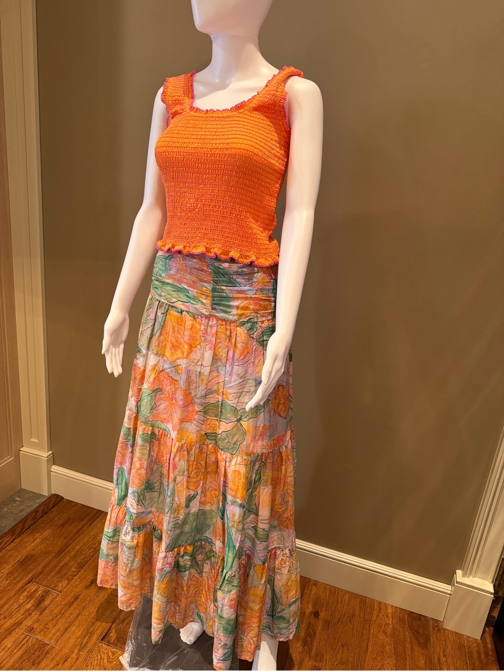 Rails Floral Maxi Skirt & smocked Tank Set Skirt Size 0 Top XS